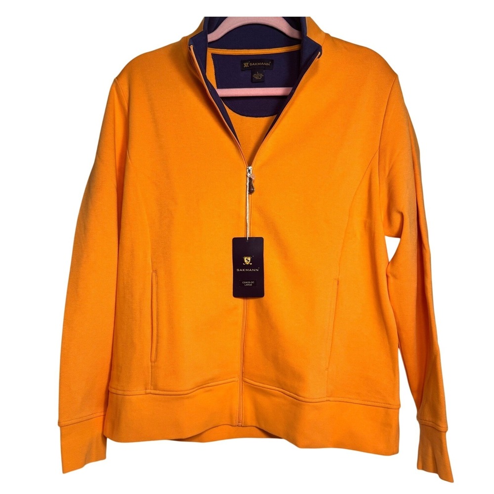 Sakmann NWT Golf Zip Light Collar Jacket Orange Blue Men's Large‎ Cotton Pockets